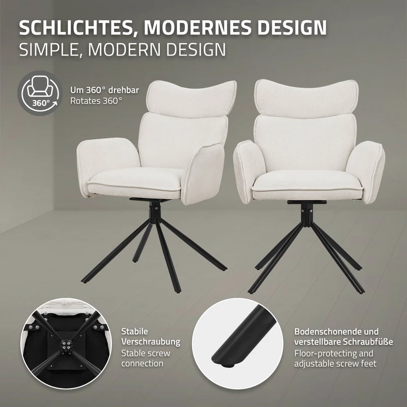 Esszimmerstuhl 6er Set drehbar Beige mit Rücken- und Armlehne bis 120 kg ML-Design