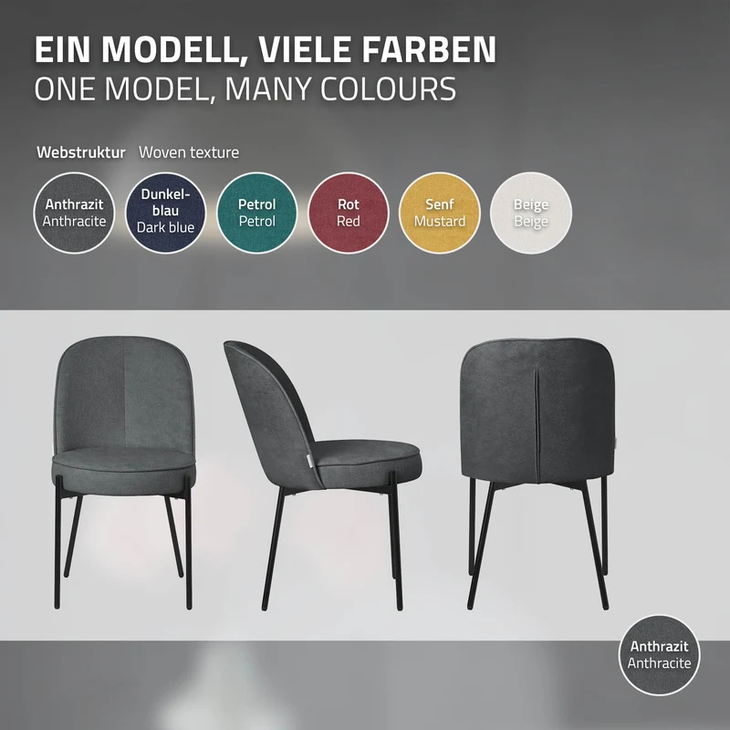 Esszimmerstühle 4er Set Anthrazit mit Rückenlehne, Polsterstühle für Esszimmer & Küche ML-Design