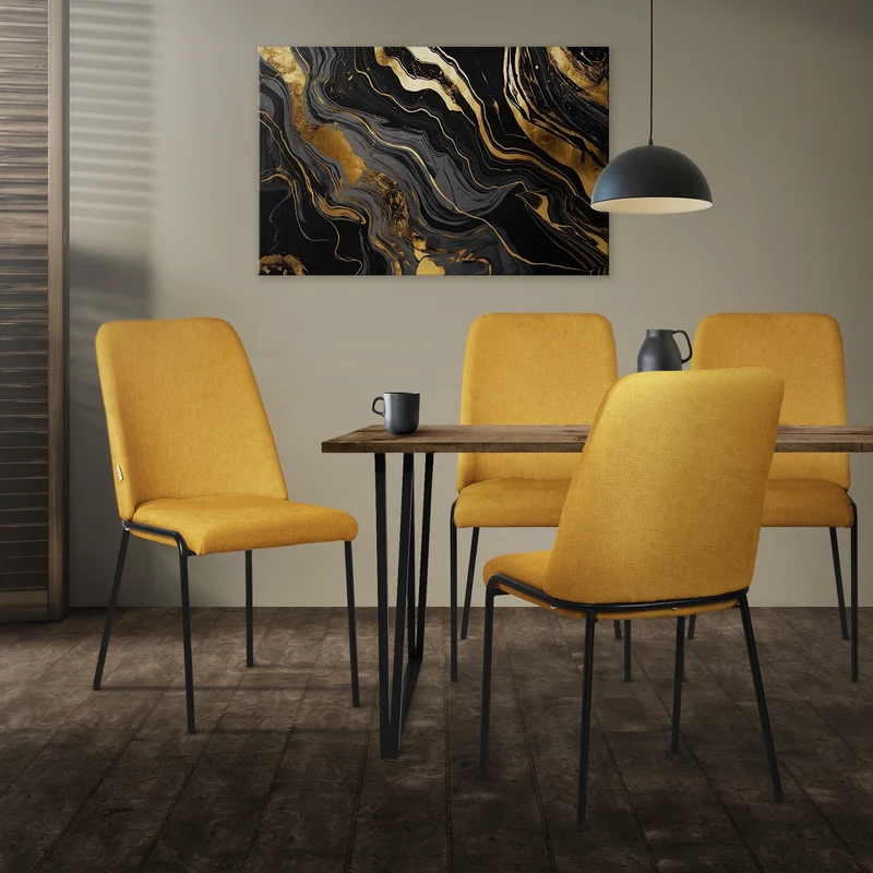 Esszimmerstühle 6er Set Senf mit Rückenlehne, Polsterstühle für Esszimmer & Küche ML-Design
