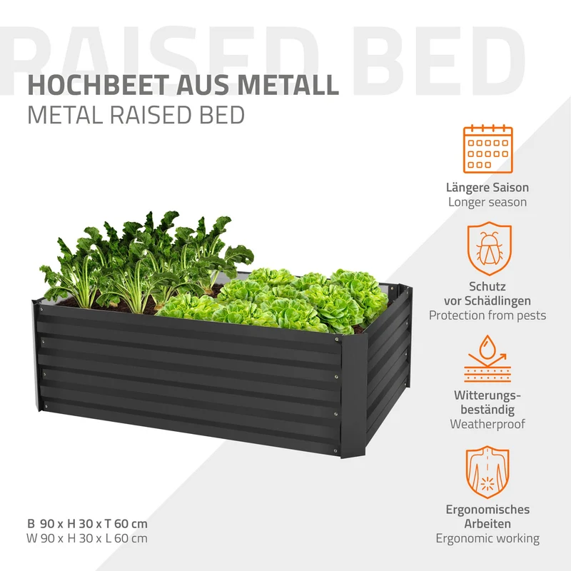 4er Set Hochbeet 90x60x30 cm Anthrazit aus Metall ML-Design