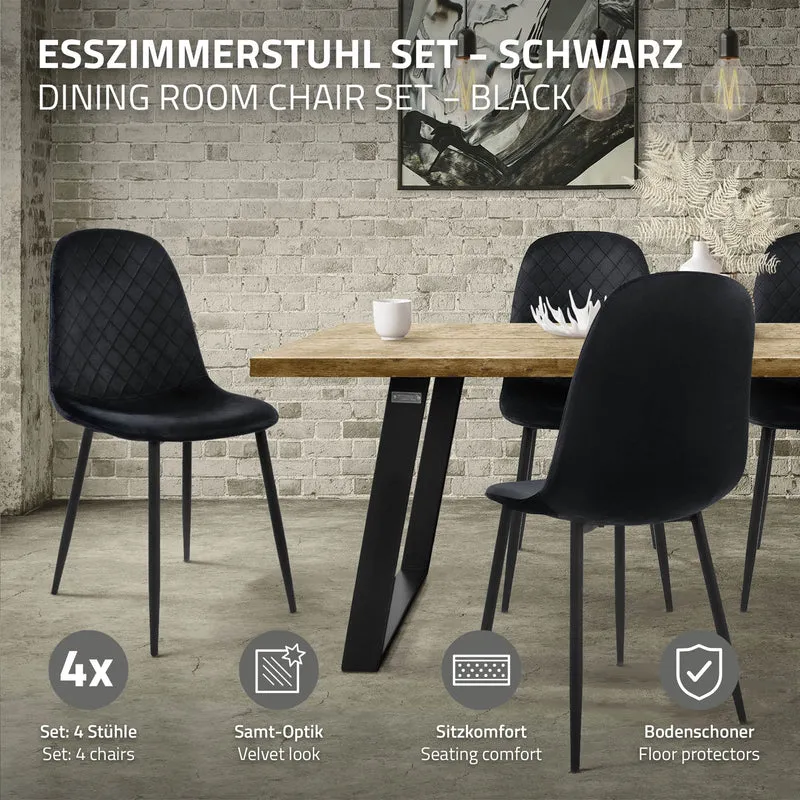 B-Ware Esszimmerstuhl 4er Set mit Rückenlehne Schwarz Küchenstuhl mit Microfaser-Samtbezug ML-Design
