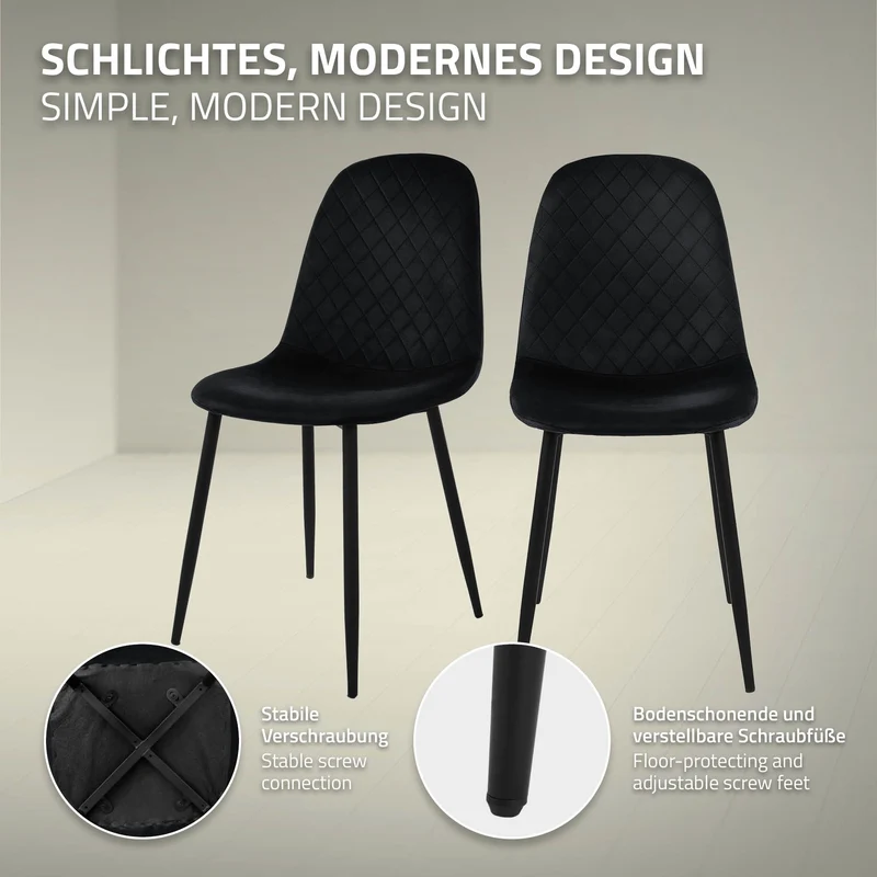 B-Ware Esszimmerstuhl 4er Set mit Rückenlehne Schwarz Küchenstuhl mit Microfaser-Samtbezug ML-Design