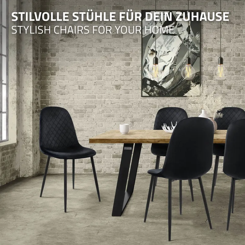 B-Ware Esszimmerstuhl 4er Set mit Rückenlehne Schwarz Küchenstuhl mit Microfaser-Samtbezug ML-Design