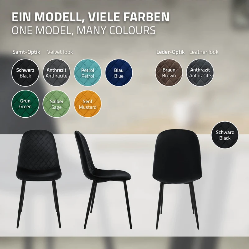 B-Ware Esszimmerstuhl 4er Set mit Rückenlehne Schwarz Küchenstuhl mit Microfaser-Samtbezug ML-Design