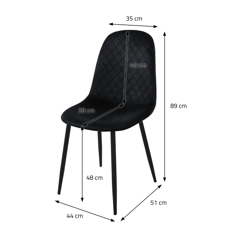 B-Ware Esszimmerstuhl 4er Set mit Rückenlehne Schwarz Küchenstuhl mit Microfaser-Samtbezug ML-Design