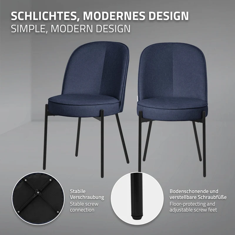 Esszimmerstühle 4er Set Dunkelblau mit Rückenlehne, Polsterstühle für Esszimmer & Küche ML-Design