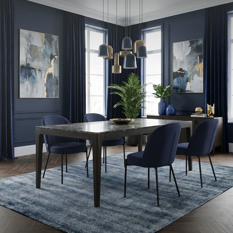 Esszimmerstühle 4er Set Dunkelblau mit Rückenlehne, Polsterstühle für Esszimmer & Küche ML-Design