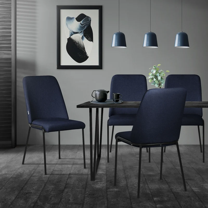 Esszimmerstühle 6er Set Dunkelblau mit Rückenlehne, Polsterstühle für Esszimmer & Küche ML-Design