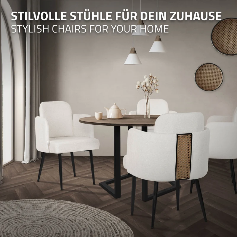 6er Set Esszimmerstühle mit Rücken- & Armlehne Beige mit Metallbeinen bis 120 kg ML-Design