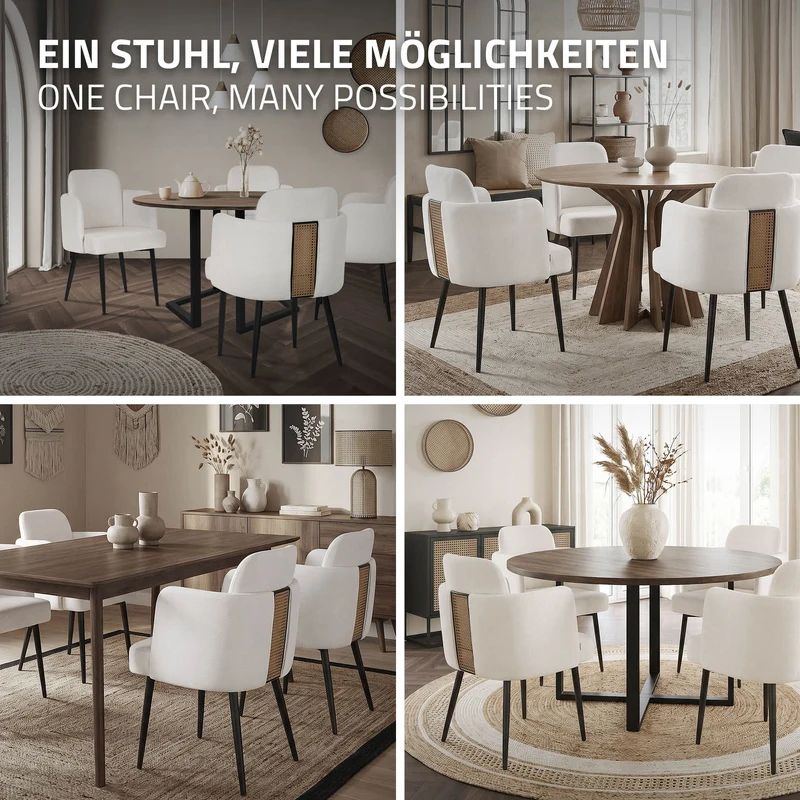 6er Set Esszimmerstühle mit Rücken- & Armlehne Beige mit Metallbeinen bis 120 kg ML-Design
