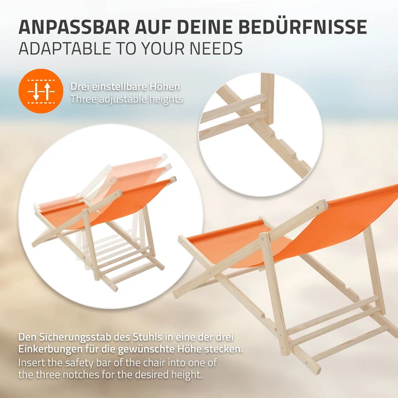 B-Ware Gartenstuhl Strandliege Liegestuhl Sonnenliege Orange aus Holz klappbar