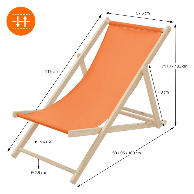 B-Ware Gartenstuhl Strandliege Liegestuhl Sonnenliege Orange aus Holz klappbar