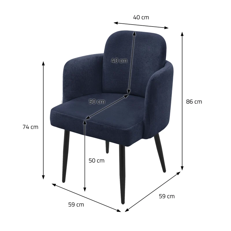 4er Set Esszimmerstühle mit Rücken- & Armlehne Dunkelblau mit Metallbeinen bis 120 kg ML-Design