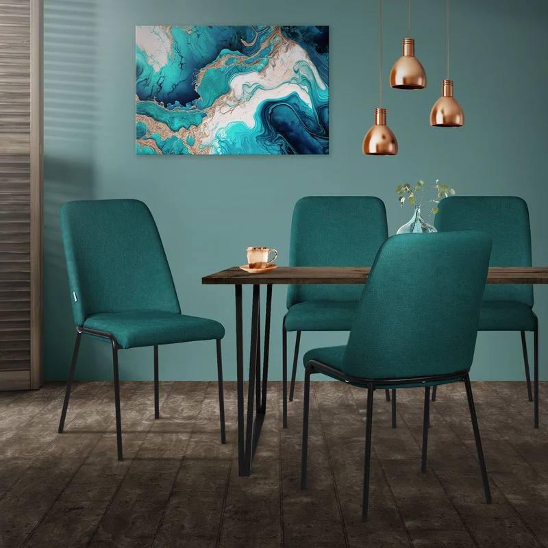 Esszimmerstühle 4er Set Petrol mit Rückenlehne, Polsterstühle für Esszimmer & Küche ML-Design