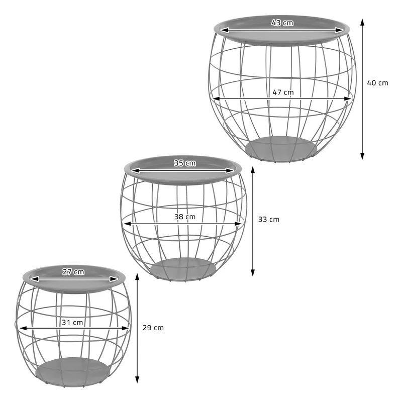 B-Ware Beistelltisch 3er Set Grau aus Metall ML-Design