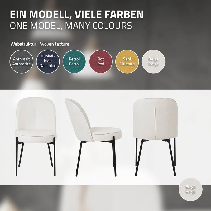 Esszimmerstühle 6er Set Beige mit Rückenlehne, Polsterstühle für Esszimmer & Küche ML-Design