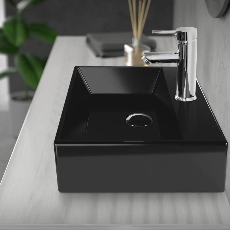 Ablaufgarnitur für Waschbecken ohne Überlauf Schwarz glänzend aus Edelstahl LuxeBath