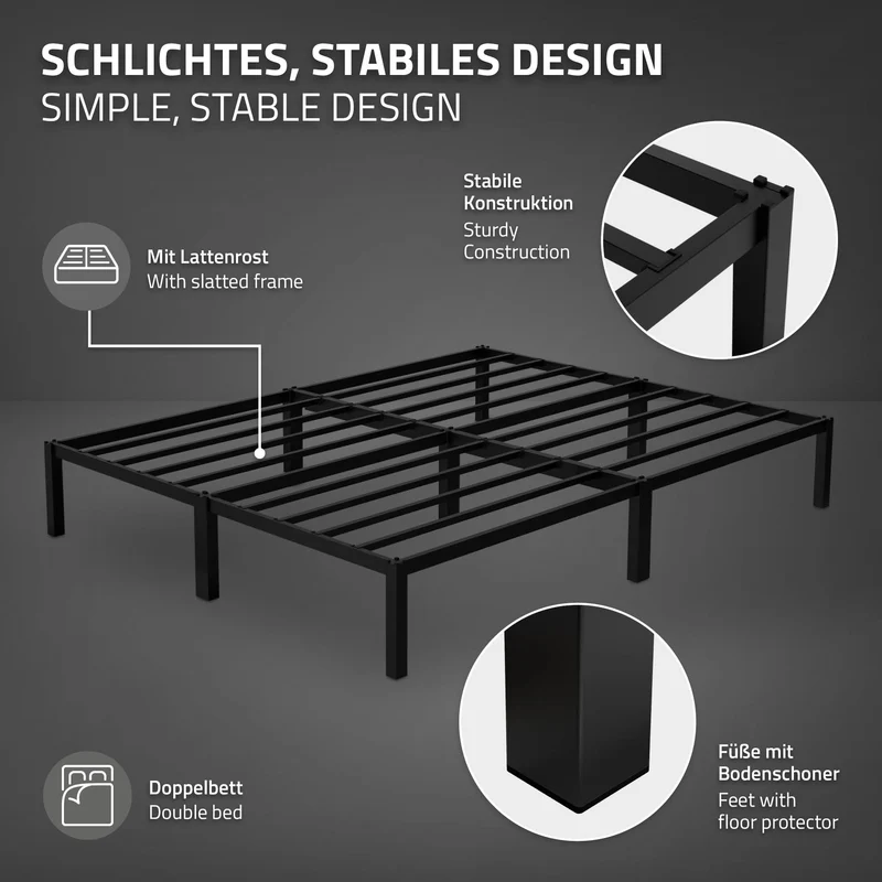B-Ware Metallbett mit Lattenrost 160x200 cm Schwarz ML-Design