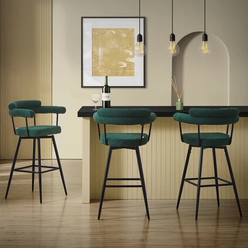 2er Set Barhocker 360° drehbar Dunkelgrün 61x103x55 cm mit Arm-, Rückenlehne und Fußstütze bis 120 kg ML-Design