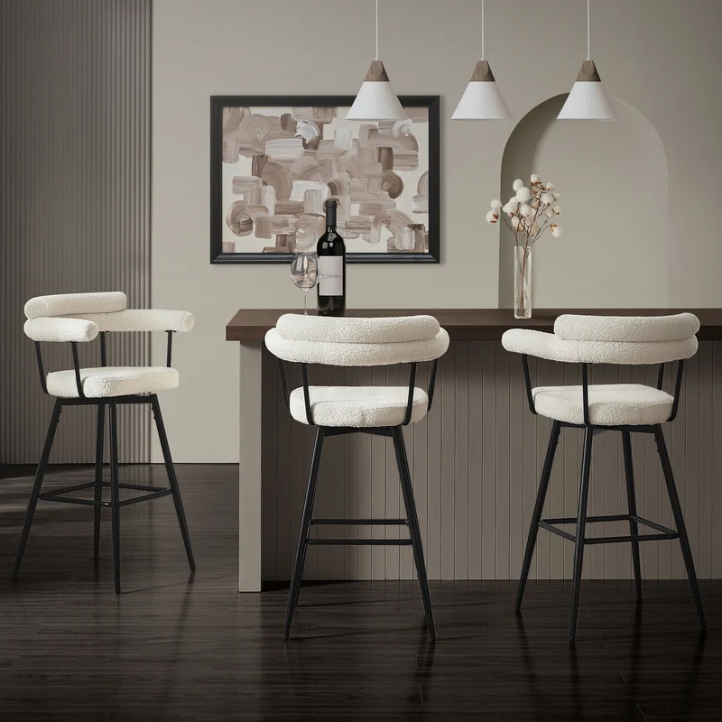 2er Set Barhocker 360° drehbar Beige 61x103x55 cm mit Arm-, Rückenlehne und Fußstütze bis 120 kg ML-Design