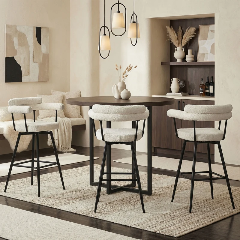 2er Set Barhocker 360° drehbar Beige 61x103x55 cm mit Arm-, Rückenlehne und Fußstütze bis 120 kg ML-Design
