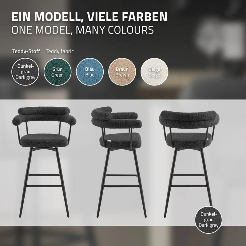 2er Set Barhocker 360° drehbar Dunkelgrau 61x103x55 cm mit Arm-, Rückenlehne und Fußstütze bis 120 kg ML-Design