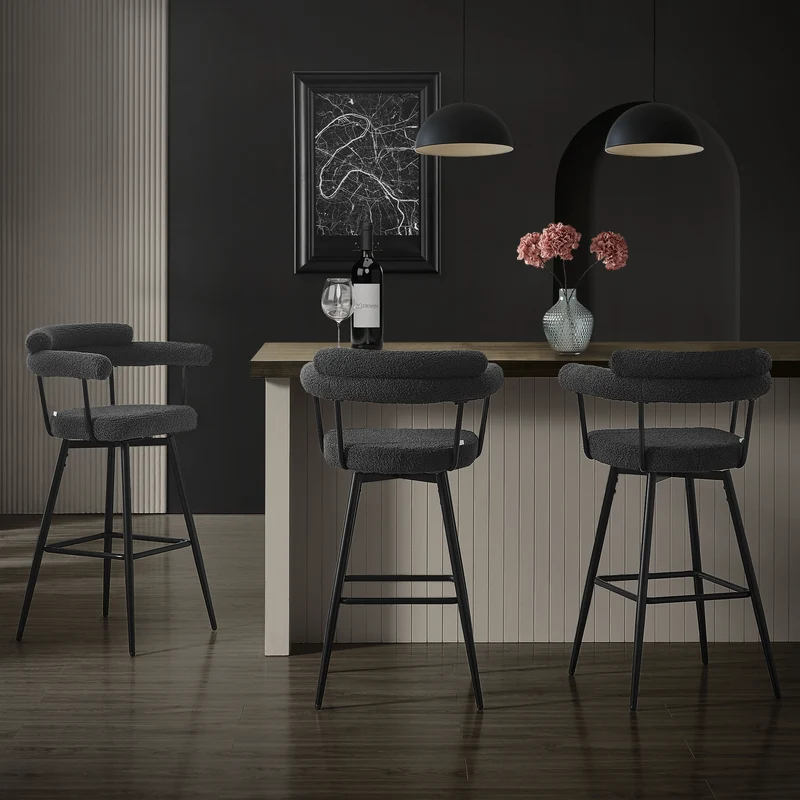 2er Set Barhocker 360° drehbar Dunkelgrau 61x103x55 cm mit Arm-, Rückenlehne und Fußstütze bis 120 kg ML-Design