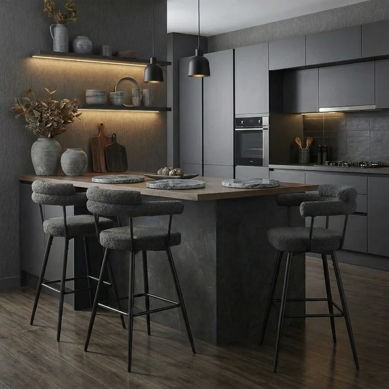 2er Set Barhocker 360° drehbar Dunkelgrau 61x103x55 cm mit Arm-, Rückenlehne und Fußstütze bis 120 kg ML-Design