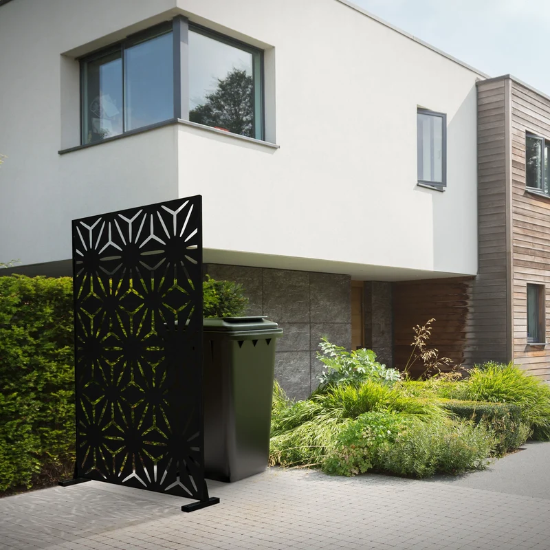 Metall-Sichtschutz Torino Schwarz 90x180 cm aus Stahl Raumteiler mit 3 Paneele Trennwand erweiterbar mit Ständer ML-Design
