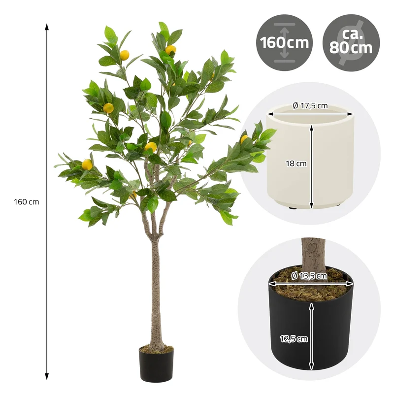 Künstlicher Zitronenbaum 160 cm Kunstpflanze im Topf mit Früchten ML-Design
