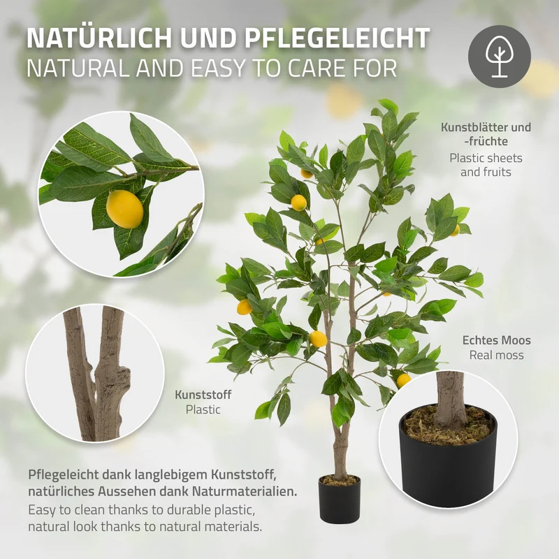 Künstlicher Zitronenbaum 130 cm Kunstpflanze im Topf mit Früchten ML-Design