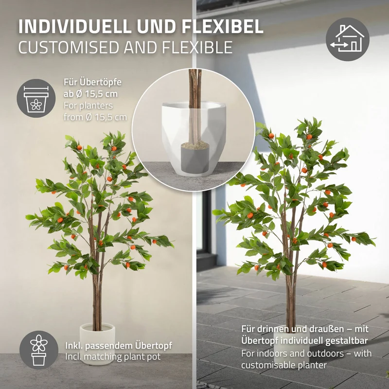 Künstlicher Orangenbaum 160 cm Kunstpflanze im Topf mit Früchten ML-Design