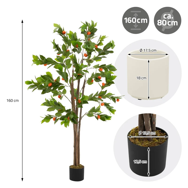 Künstlicher Orangenbaum 160 cm Kunstpflanze im Topf mit Früchten ML-Design