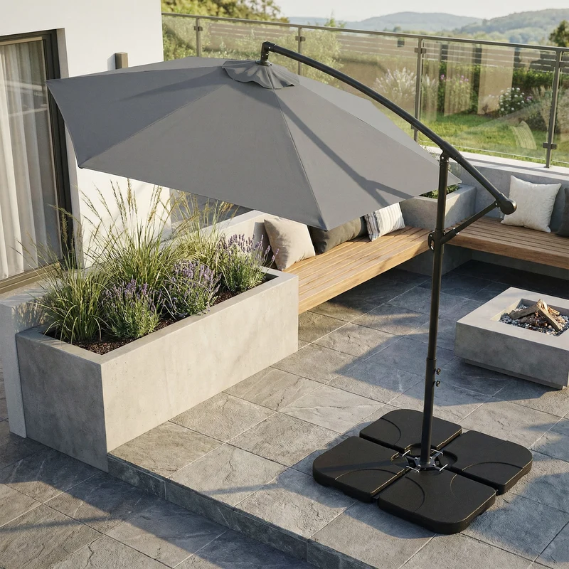 Sonnenschirmständer 4-teilig, Schwarz Schirmgewicht, Gewichtsplatten für Ampelschirmständer befüllbar mit 60 Liter Wasser/80kg Sand ML-Design