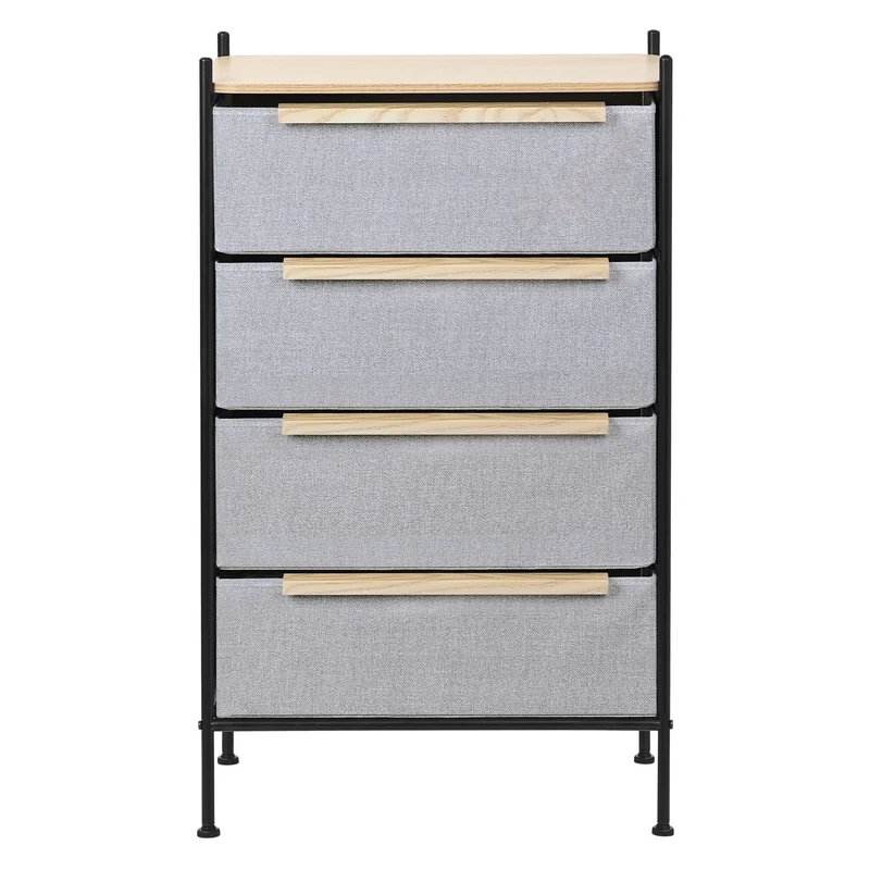 Kommode 58x98x42,5 cm Eiche aus Stahl, MDF mit 4 Stoff Schubladen ML Design