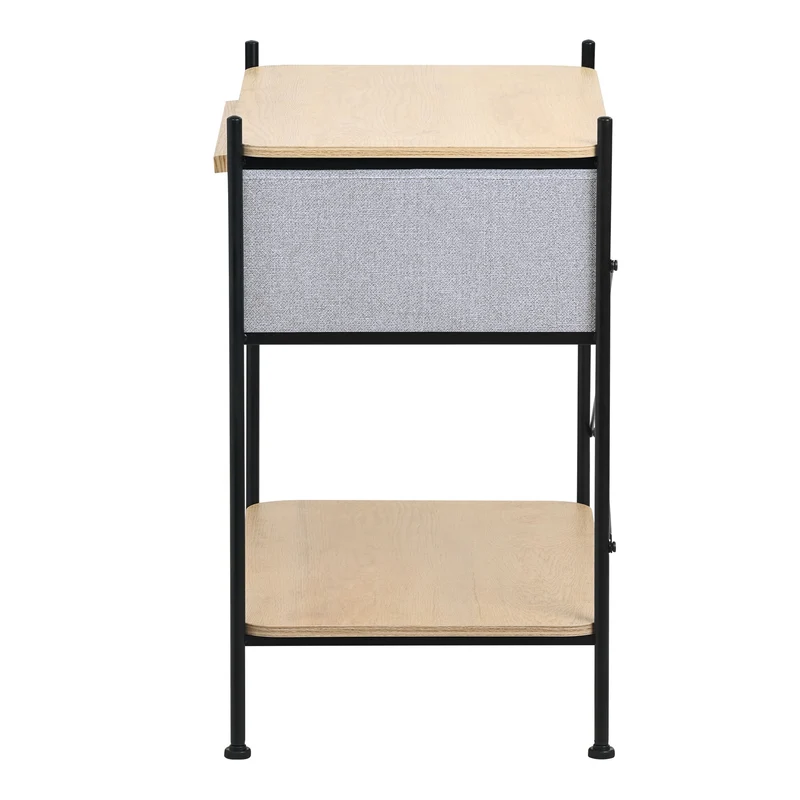 Nachttisch 62x67,5x42,5 cm Eiche aus Stahl, MDF mit Stoff Schublade ML Design