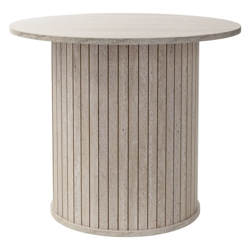 Couchtisch rund Ø60 x 50 cm, Stein-Optik, Beige, Wohnzimmertisch ML-Design