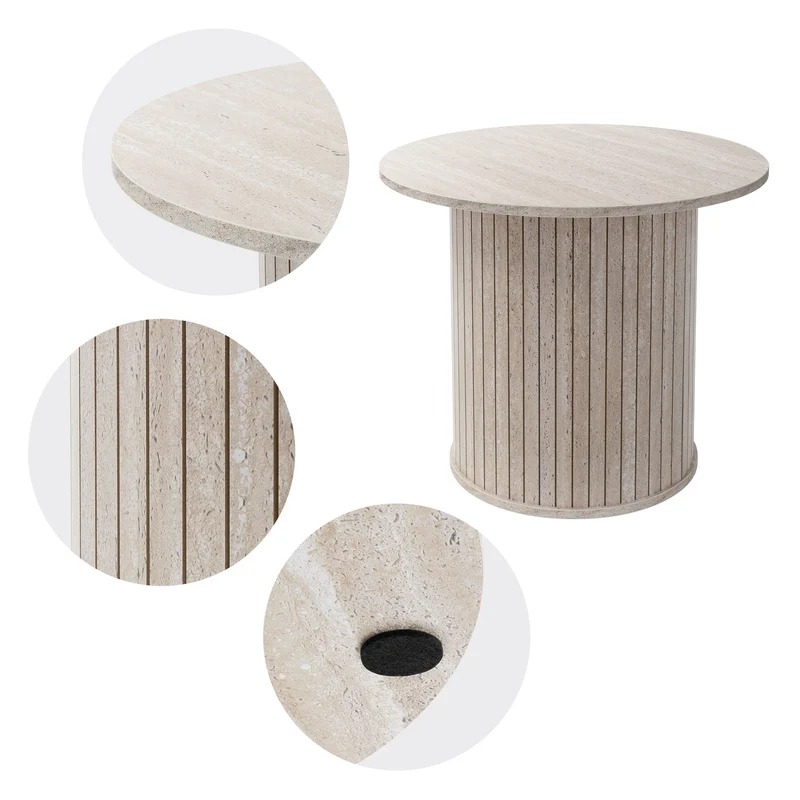 Couchtisch rund Ø60 x 50 cm, Stein-Optik, Beige, Wohnzimmertisch ML-Design