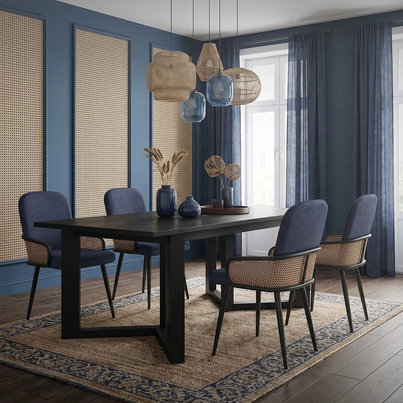 Esszimmerstühle 2er Set Dunkelblau mit Arm- & Rückenlehne, Polsterstühle für Esszimmer & Küche ML-Design