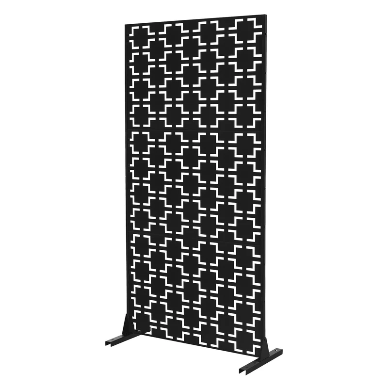 ML-Design | Metall-Sichtschutz mit Ständer, 3 Paneele erweiterbar, Schwarz aus Stahl, Raumteiler Trennwand