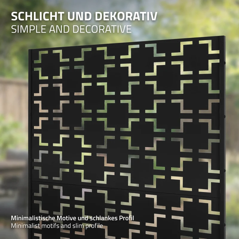 Metall-Sichtschutz Milano Schwarz 90x180 cm aus Stahl Raumteiler mit 3 Paneele Trennwand erweiterbar mit Ständer ML-Design