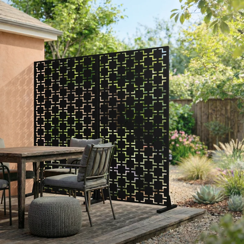 Metall-Sichtschutz Milano Schwarz 90x180 cm aus Stahl Raumteiler mit 3 Paneele Trennwand erweiterbar mit Ständer ML-Design