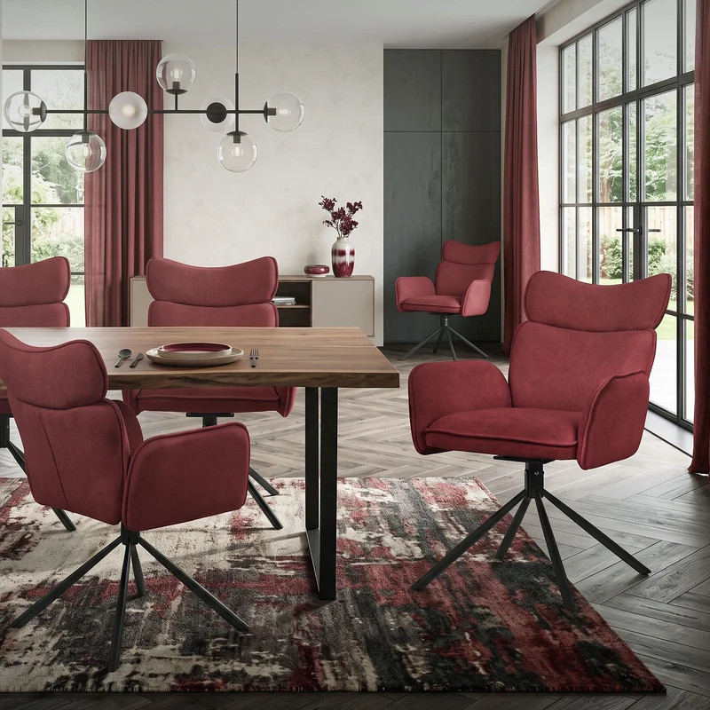 Esszimmerstuhl 2er Set drehbar Rot mit Rücken- und Armlehne bis 120 kg ML-Design