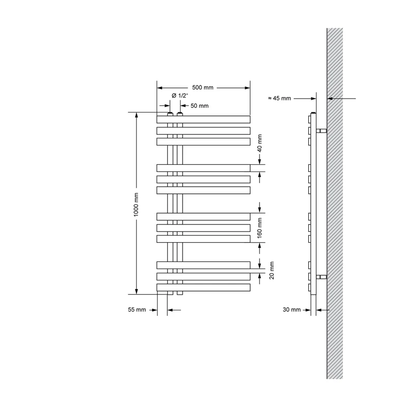 Badheizkörper Mittelanschluss 500x1000 mm Anthrazit mit Heizstab 600 W LuxeBath