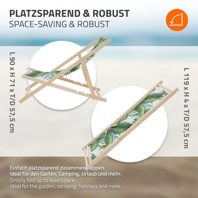 5er Set Gartenliege aus Holz in Tropical Grün-Weiß klappbarer Beachstuhl Strandstuhl Strandliege Liegestuhl Sonnenliege Relaxliege