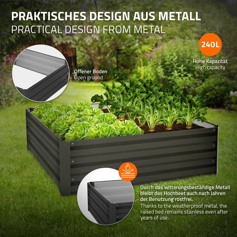 2er Set Hochbeet 90x90x30 cm Anthrazit aus Metall ML-Design