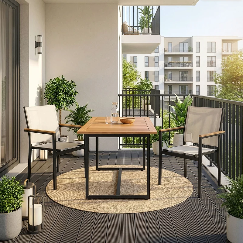 Gartenstühle 6er Set mit Armlehnen Beige aus Textilene, Balkonstuhl mit Aluminiumgestell ML-Design