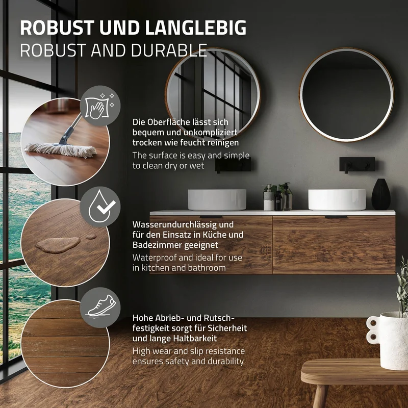PVC Vinylboden Bodenbelag 2er Set 7 Dielen 4,2mm für 1,54m² mit Klick-System Akazie ML-Design