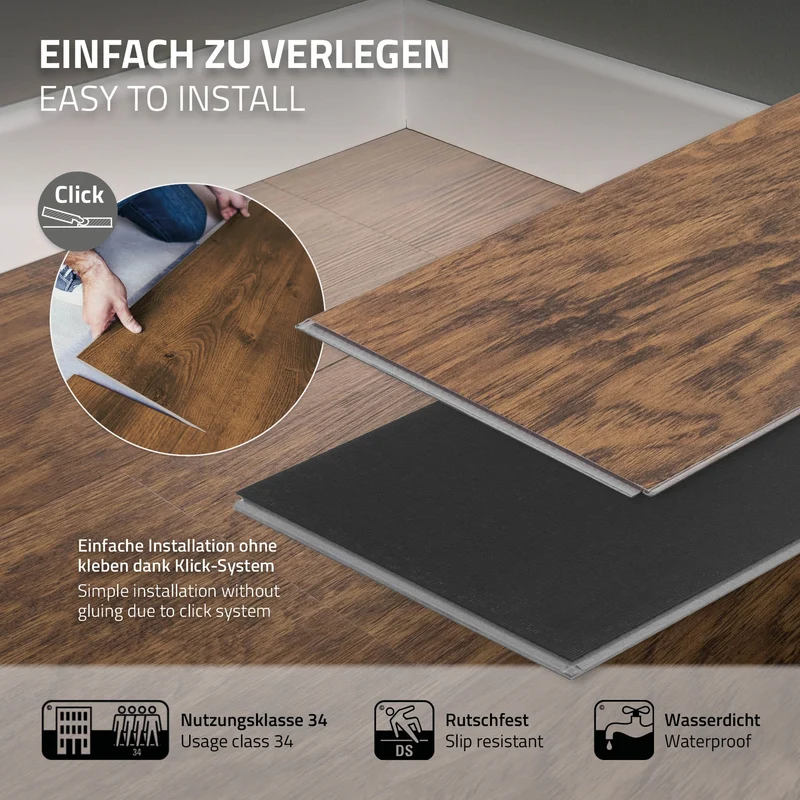 PVC Vinylboden Bodenbelag 2er Set 7 Dielen 4,2mm für 1,54m² mit Klick-System Akazie ML-Design
