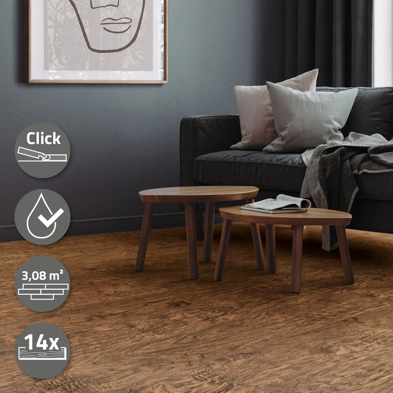 PVC Vinylboden Bodenbelag 2er Set 7 Dielen 4,2mm für 1,54m² mit Klick-System Akazie ML-Design